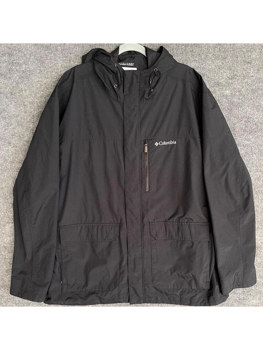 Columbia Men’s XXL Omni-Tech Waterproof Breathable Hooded Rain Jacket Black